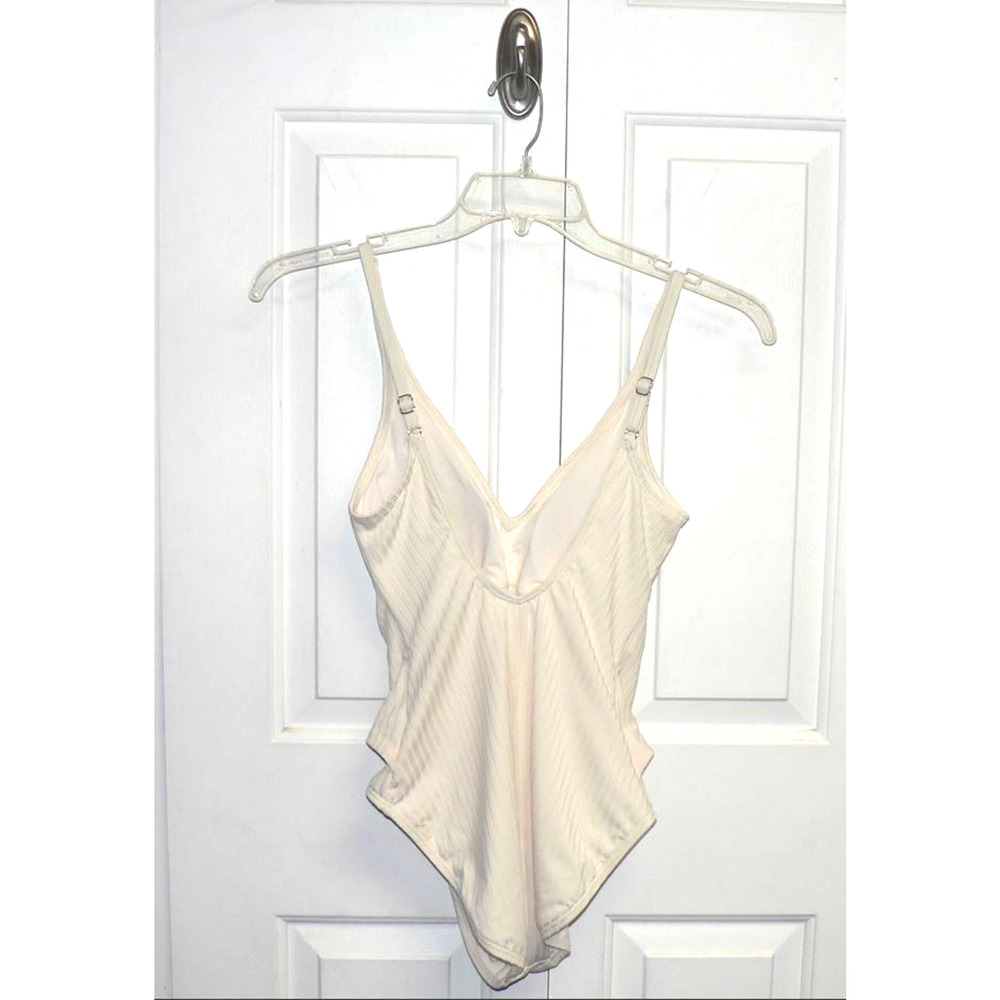 Michael Kors Women's Sash Logo Trim One Piece Ribbed Swimsuit in Cream Sz 8 $122 - Picture 4 of 4